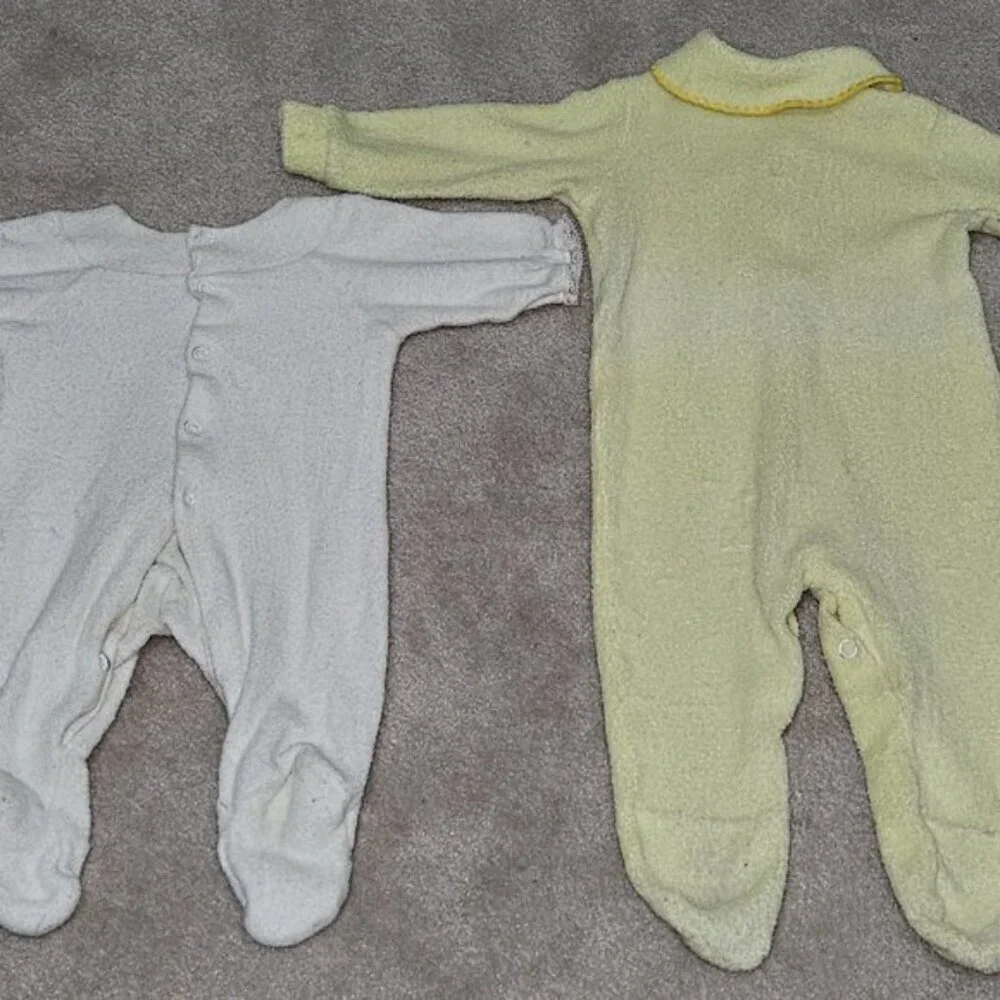 9 VTG Terrycloth Footie Pajama Lot Baby Newborn 0-3 Month Yellow Pink White READ